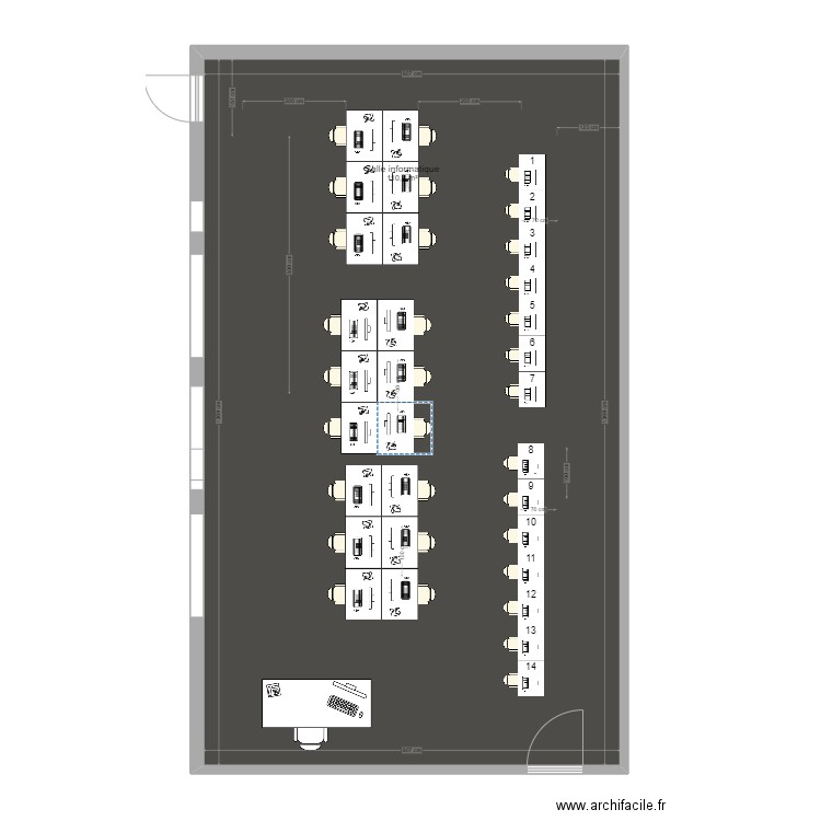 Plan salle informatique CLG. Plan de 1 pièce et 110 m2