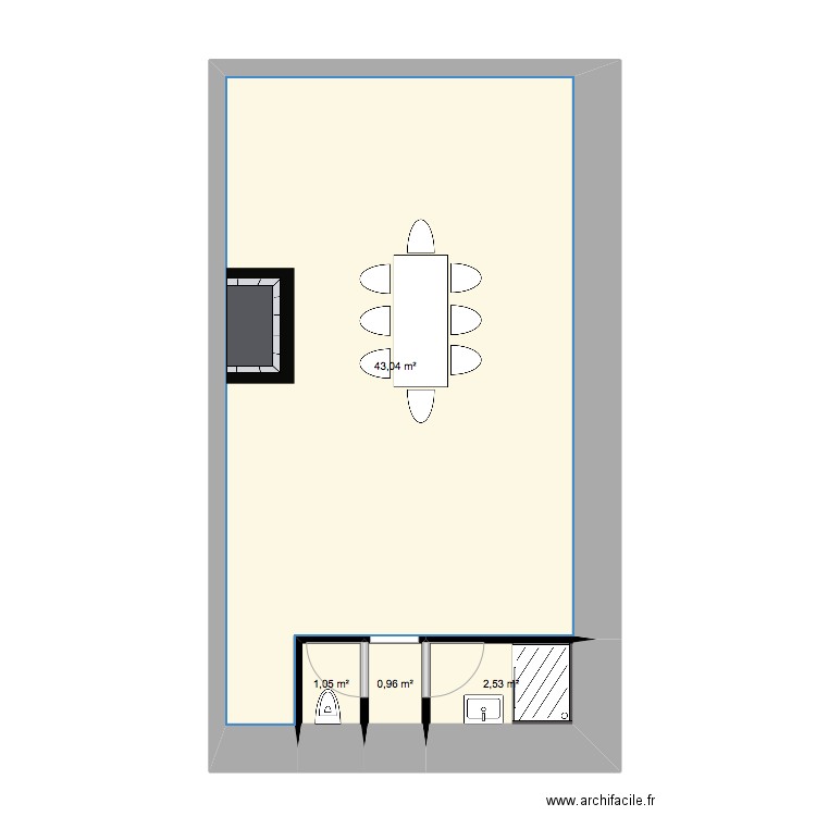 Grange. Plan de 4 pièces et 48 m2