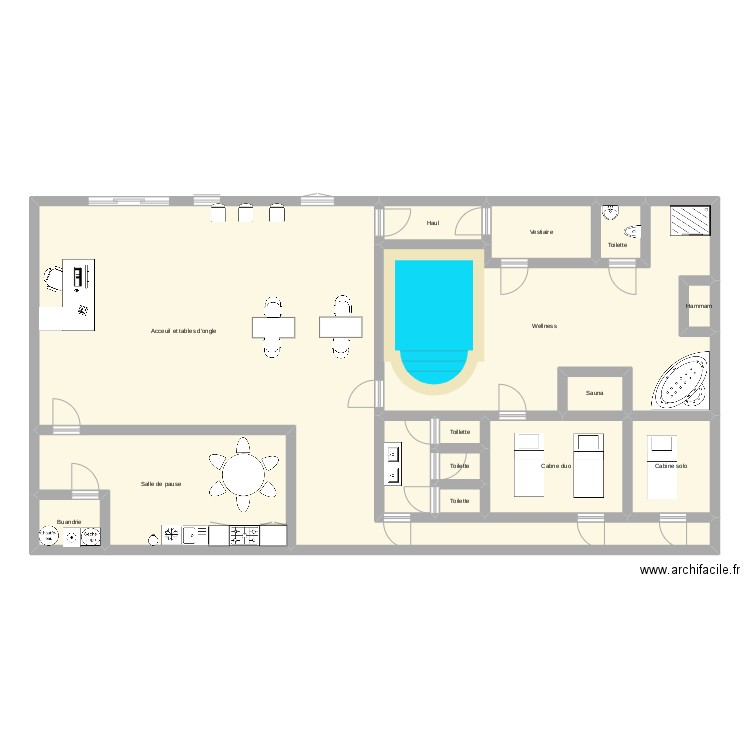 Institut et wellness. Plan de 15 pièces et 181 m2