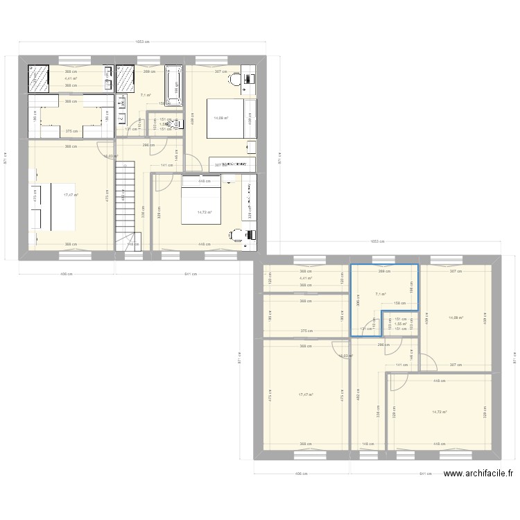 étage cotation. Plan de 14 pièces et 151 m2