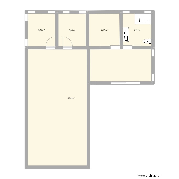Plan L. Plan de 5 pièces et 90 m2
