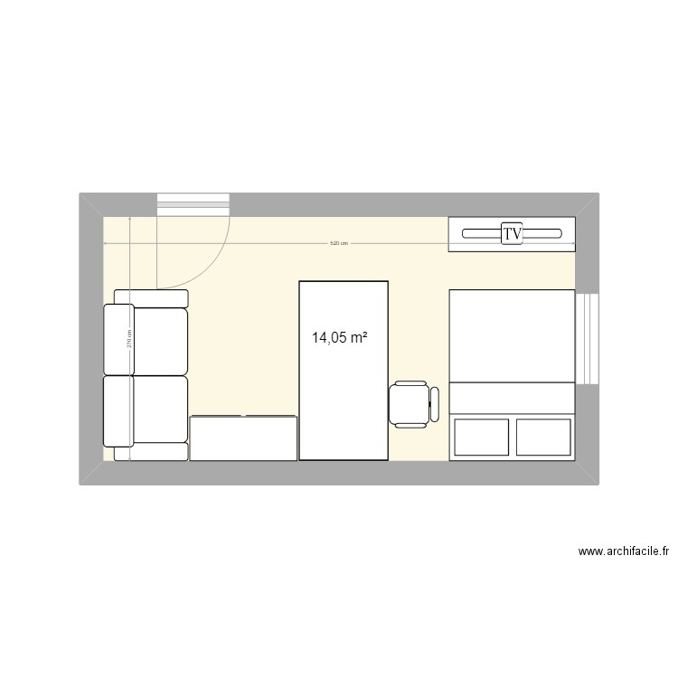 chambre. Plan de 1 pièce et 14 m2