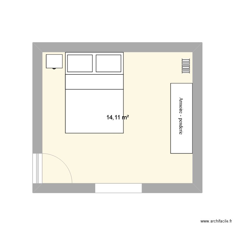 chambrebas. Plan de 1 pièce et 14 m2