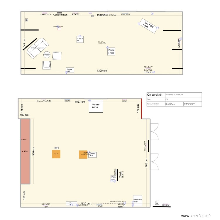 Torcy. Plan de 3 pièces et 180 m2