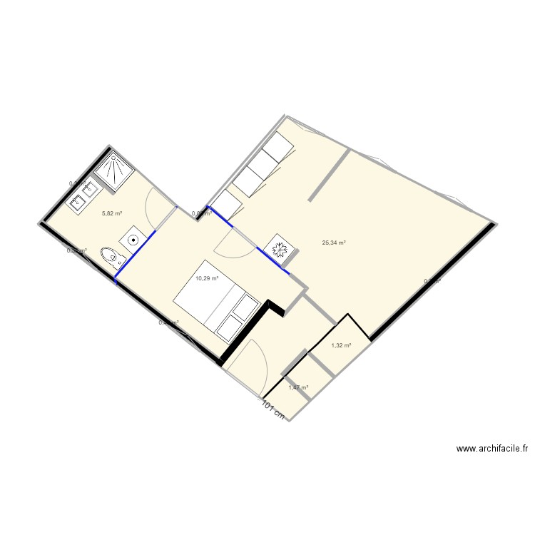 Appt 3 cote test amenag. Plan de 10 pièces et 46 m2