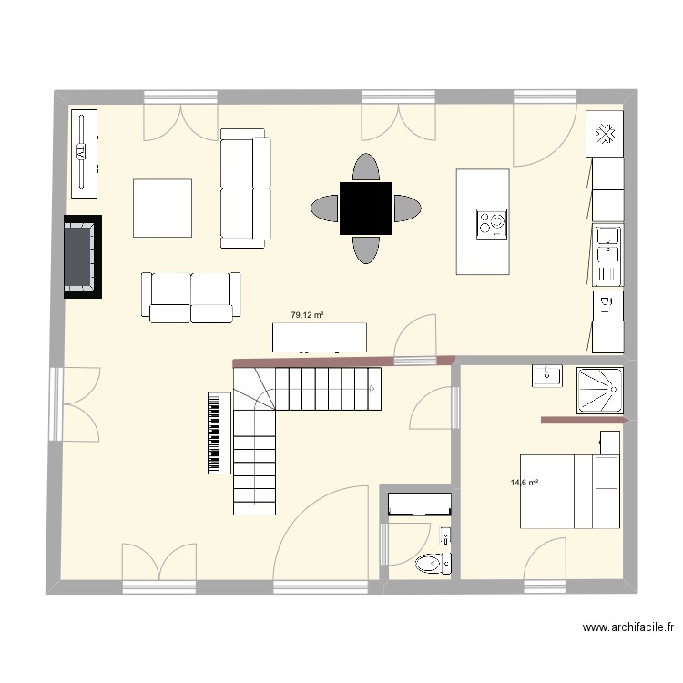 Rdc . Plan de 2 pièces et 94 m2