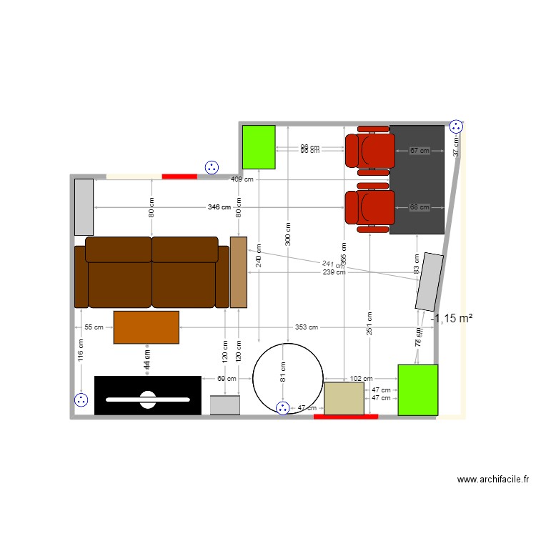 appartement idée 2. Plan de 1 pièce et 1 m2