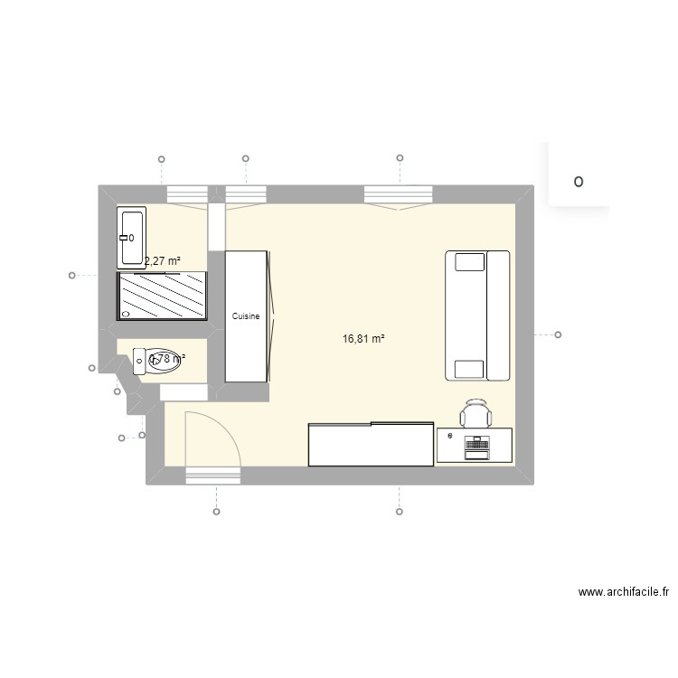 Gambetta. Plan de 3 pièces et 20 m2