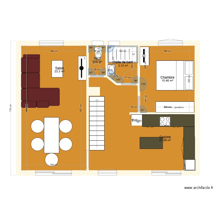 Mireille Joël. Plan de 5 pièces et 60 m2