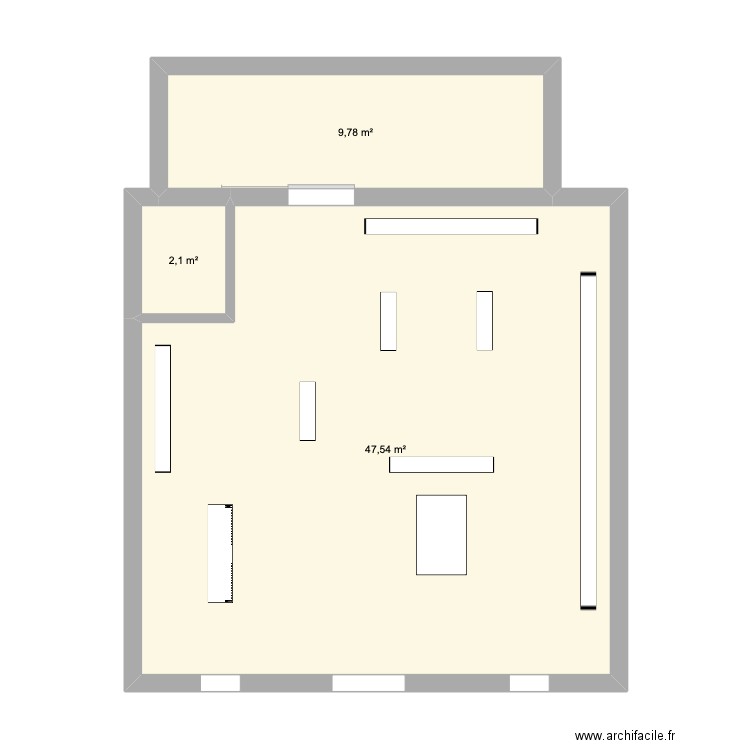 Implantation magasin 2. Plan de 3 pièces et 59 m2