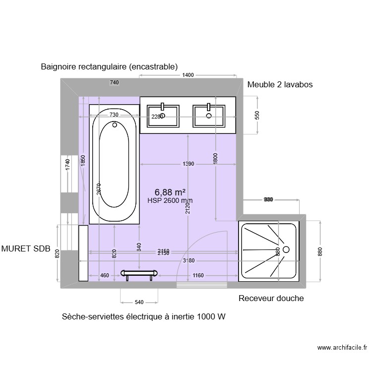 SDB8. Plan de 1 pièce et 7 m2