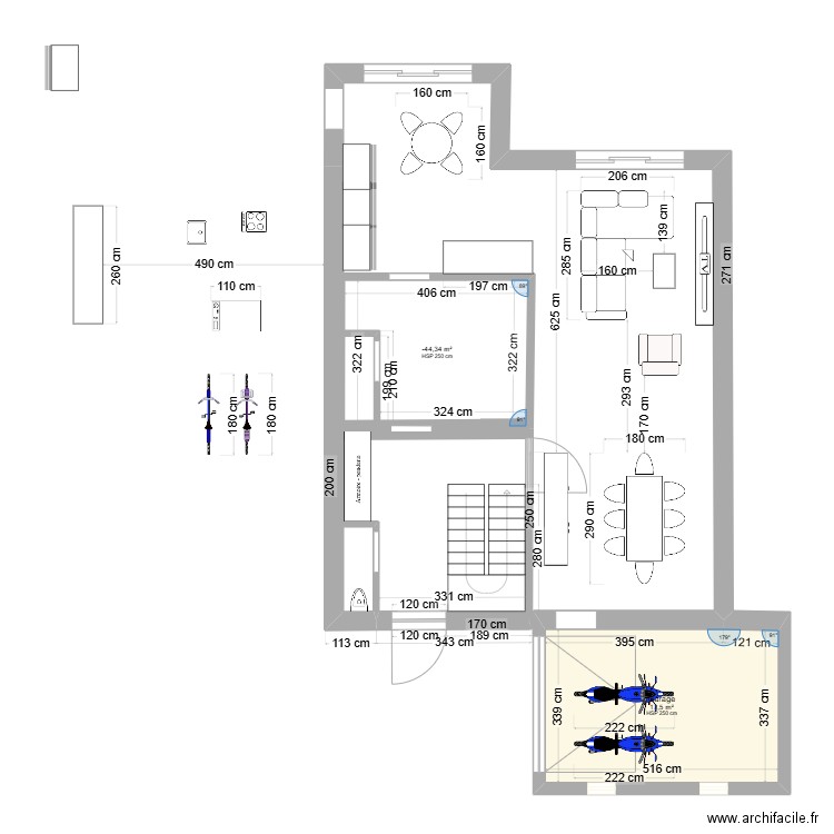 cOURCELLES 2. Plan de 2 pièces et 30 m2