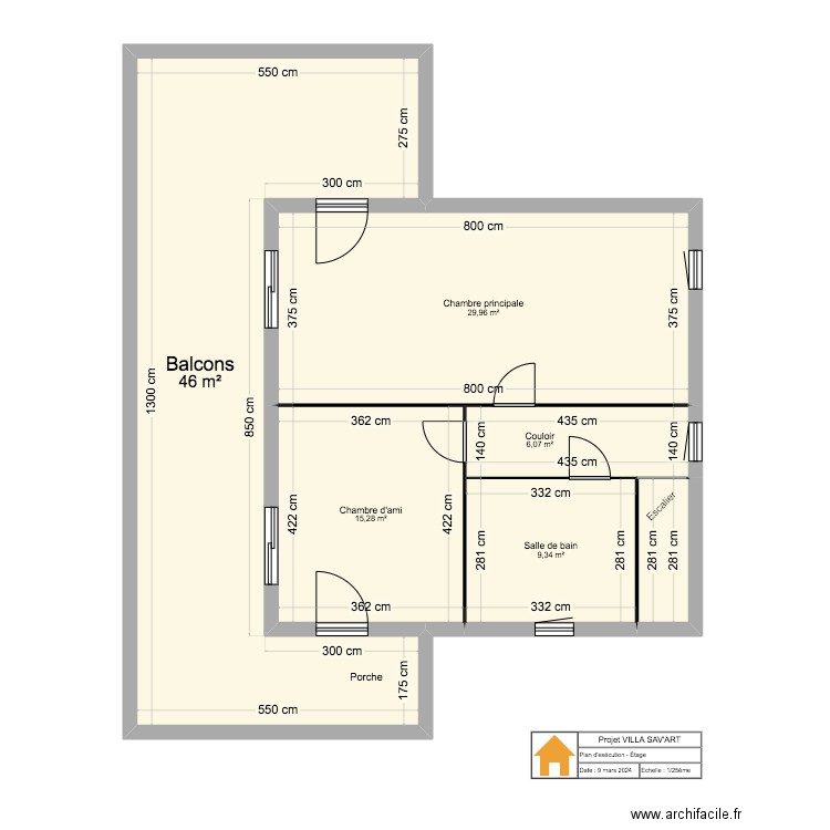 MAQUETTE ANDREA - ÉTAGE. Plan de 6 pièces et 109 m2