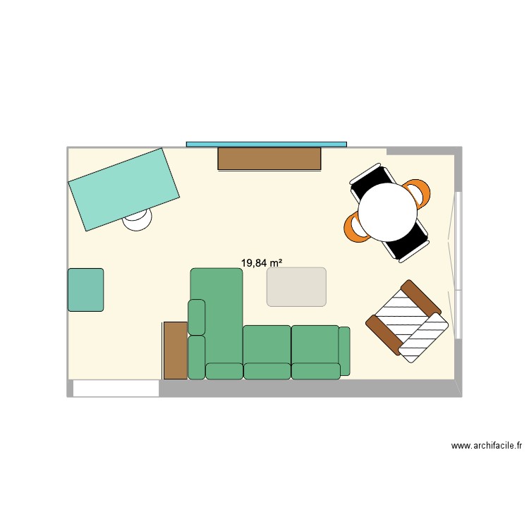 Salon hiver. Plan de 1 pièce et 20 m2