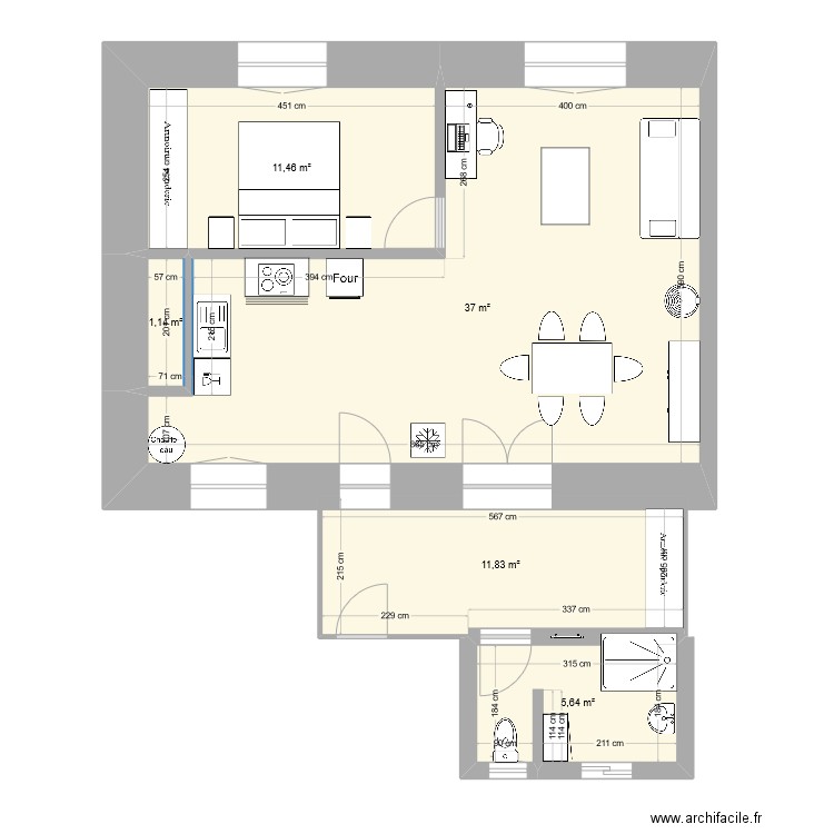 bouillé. Plan de 5 pièces et 67 m2