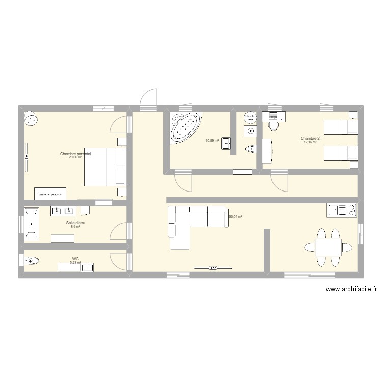 Plan archi romane luce. Plan de 6 pièces et 107 m2