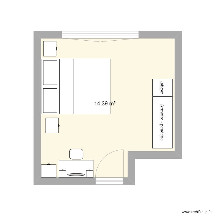 MAISON CHAMBRE. Plan de 1 pièce et 14 m2