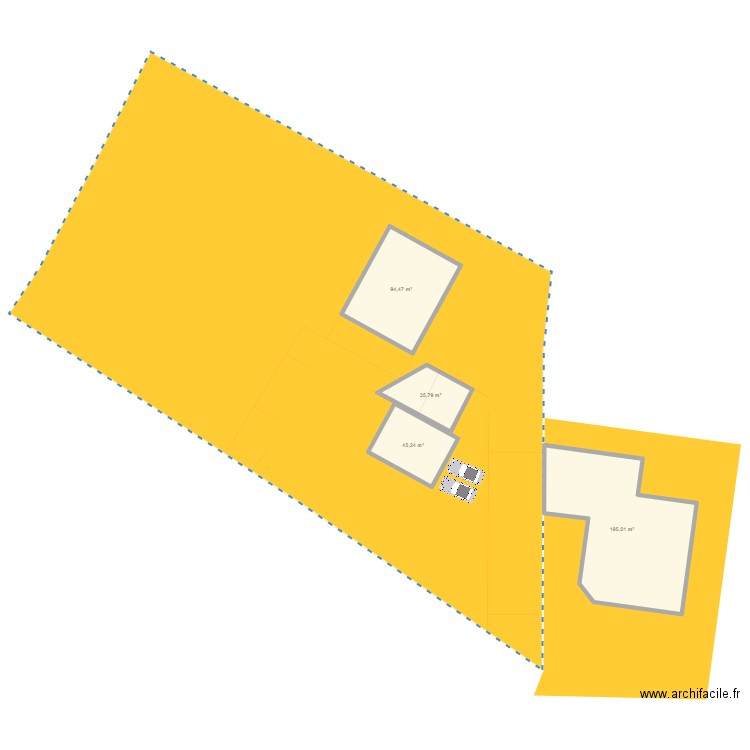 Pan de masse. Plan de 4 pièces et 371 m2