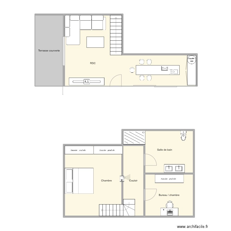 grange. Plan de 6 pièces et 87 m2