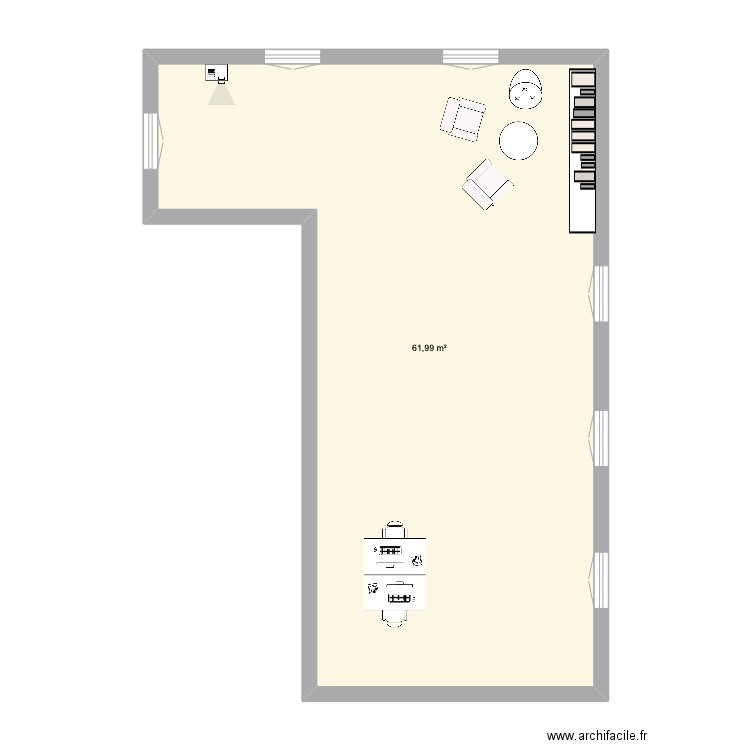 Flex office. Plan de 1 pièce et 62 m2