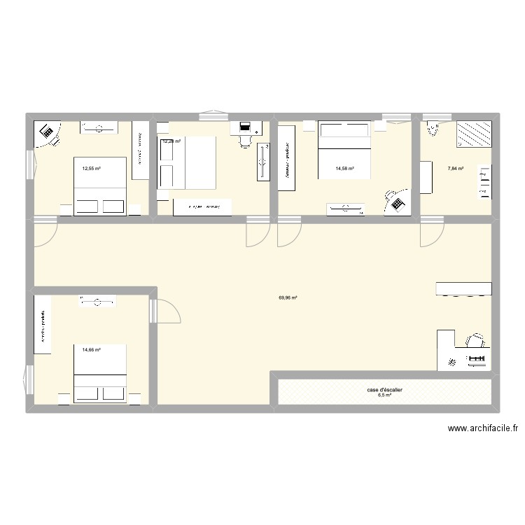 étage maison. Plan de 7 pièces et 138 m2