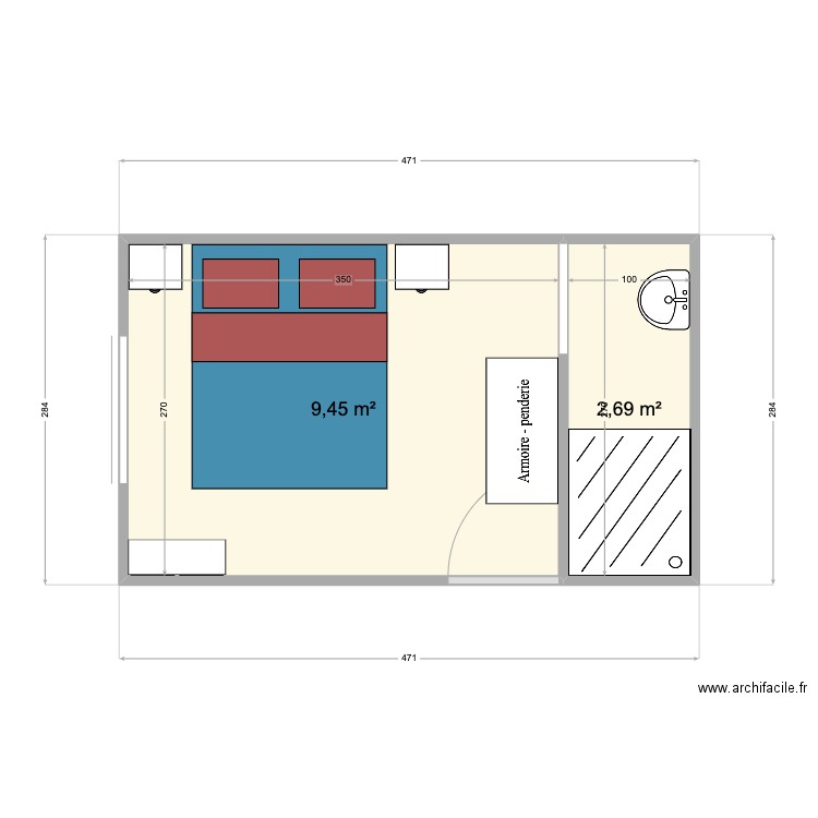 Garage/Chambre. Plan de 2 pièces et 12 m2