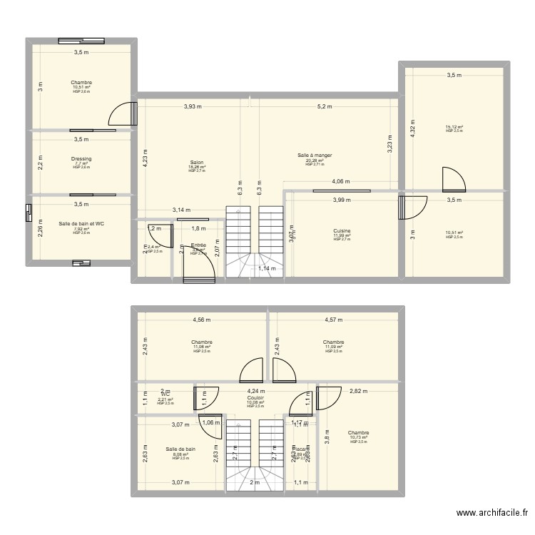 Construction. Plan de 17 pièces et 164 m2