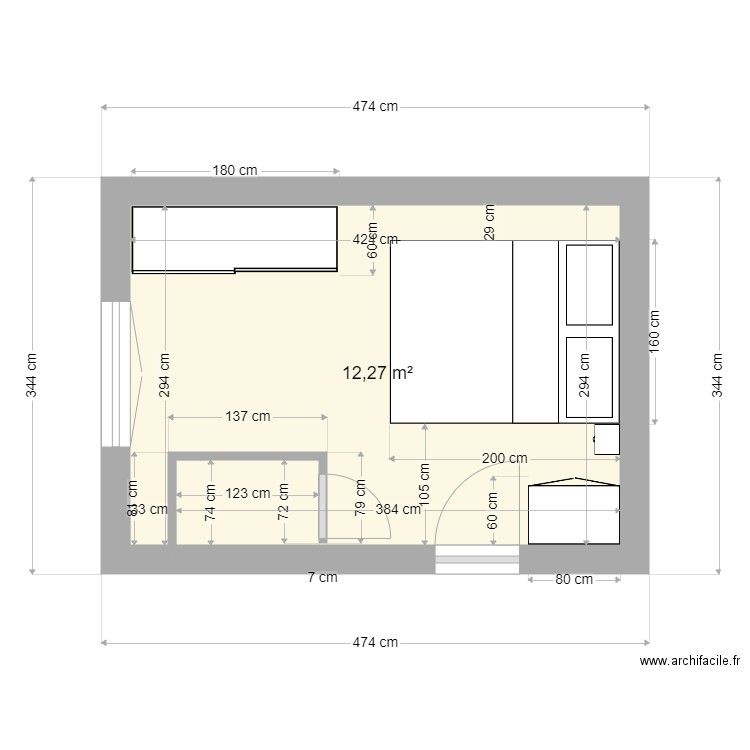 chambre rouillon. Plan de 1 pièce et 12 m2