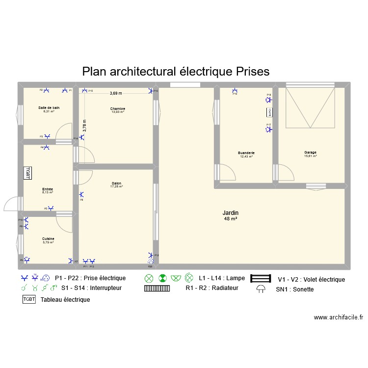 Meunier Habitat 2025 Prises. Plan de 8 pièces et 127 m2