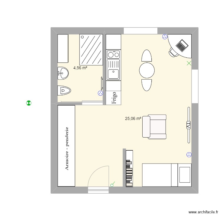 Appartement de M Léon. Plan de 2 pièces et 30 m2