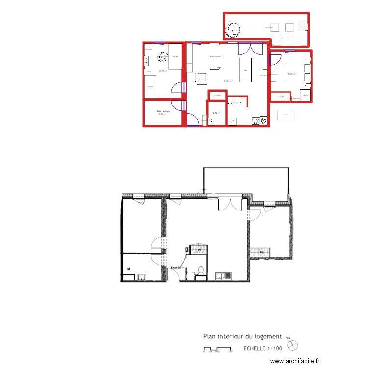 appart redimensionner. Plan de 9 pièces et 80 m2