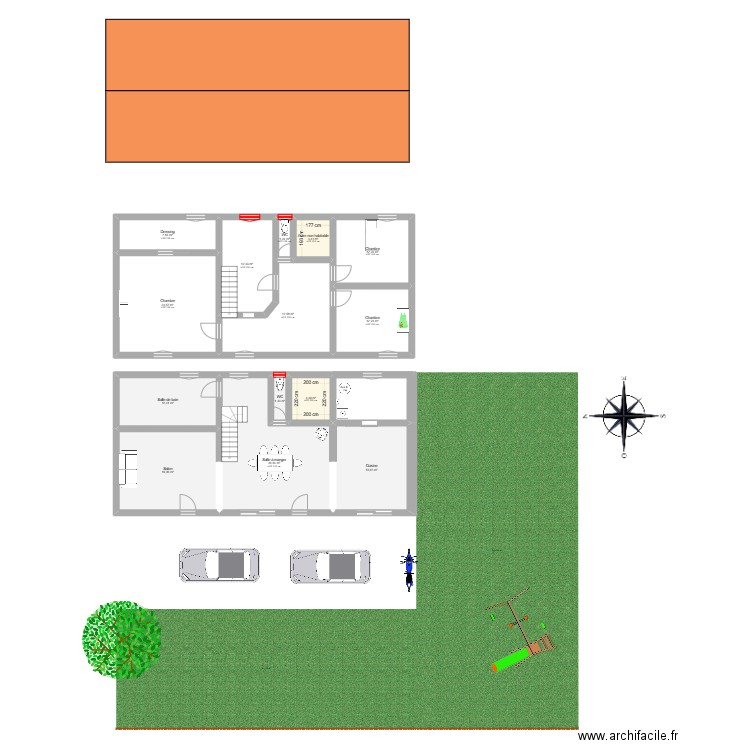 Maison. Plan de 14 pièces et 175 m2