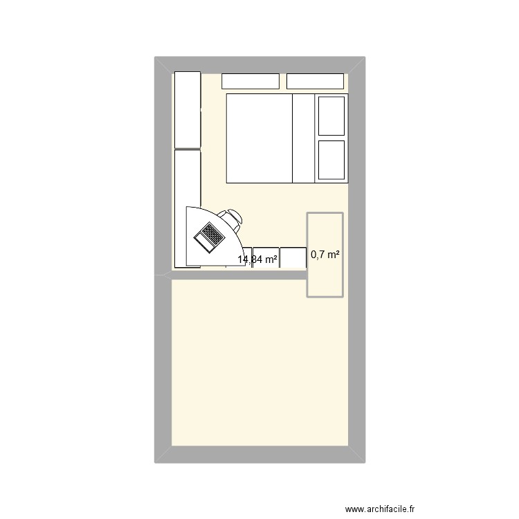 dépendance haut. Plan de 2 pièces et 16 m2