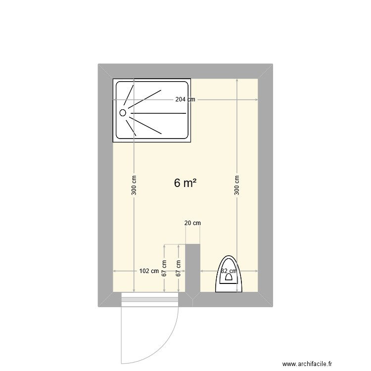 SDB haut. Plan de 1 pièce et 6 m2