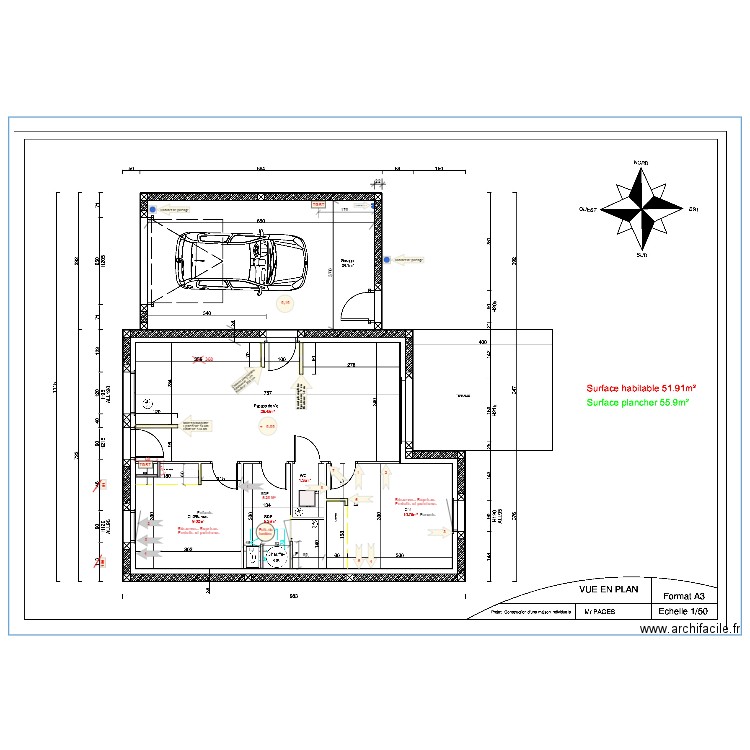 Ch n°1 - Parents -  réserves peinture. Plan de 0 pièce et 0 m2