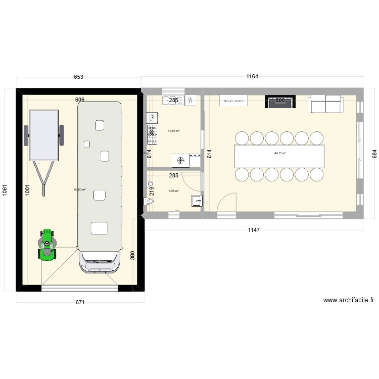 Dépendance. Plan de 5 pièces et 127 m2