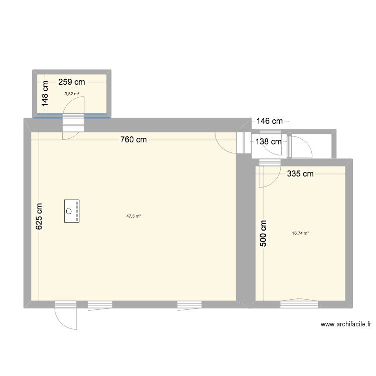 Le Pin. Plan de 3 pièces et 68 m2