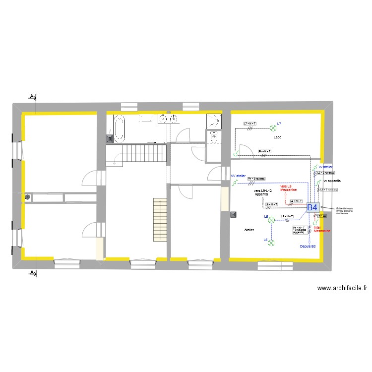 Etage_Elèctricité_Atelier (E1 suite). Plan de 1 pièce et 154 m2