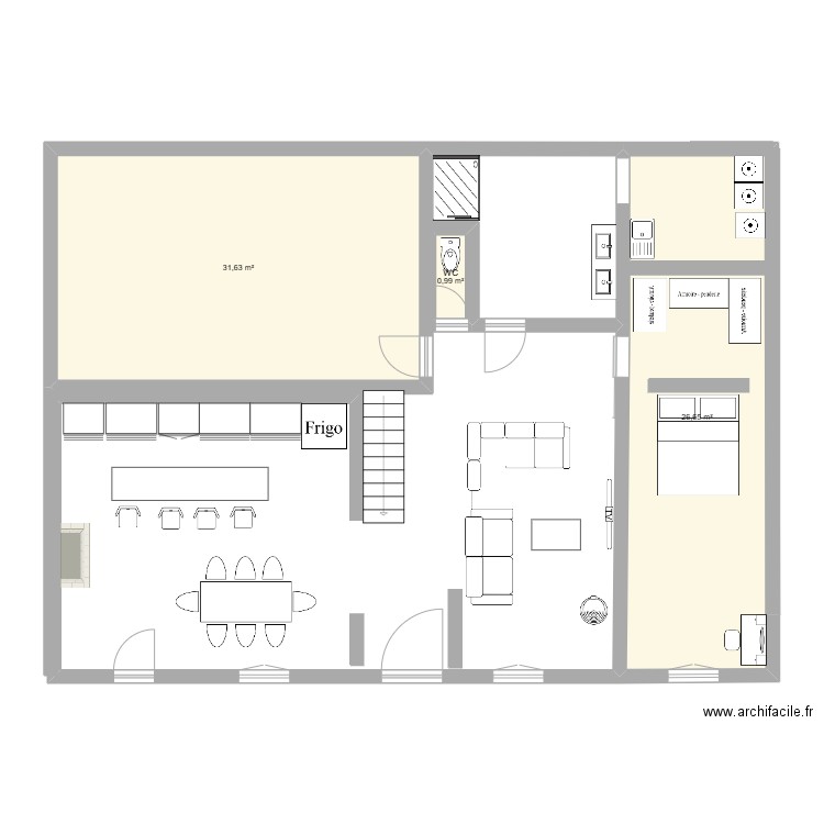 Maison jurignac. Plan de 3 pièces et 59 m2