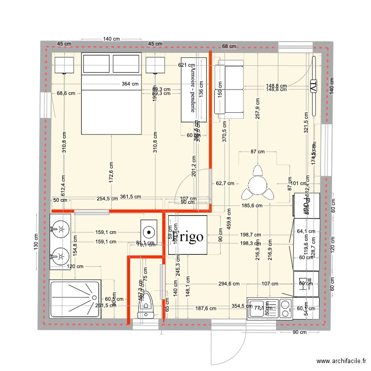 mesure appartement R+1. Plan de 1 pièce et 37 m2