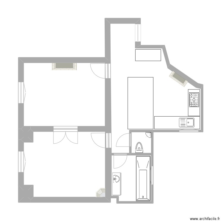 Appart. Plan de 3 pièces et 5 m2