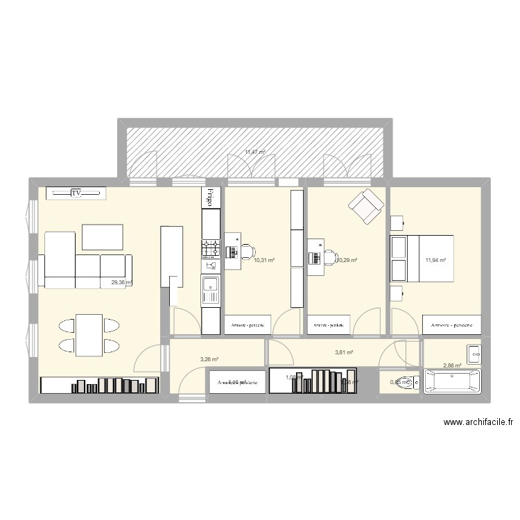 nouvelle vie. Plan de 12 pièces et 87 m2