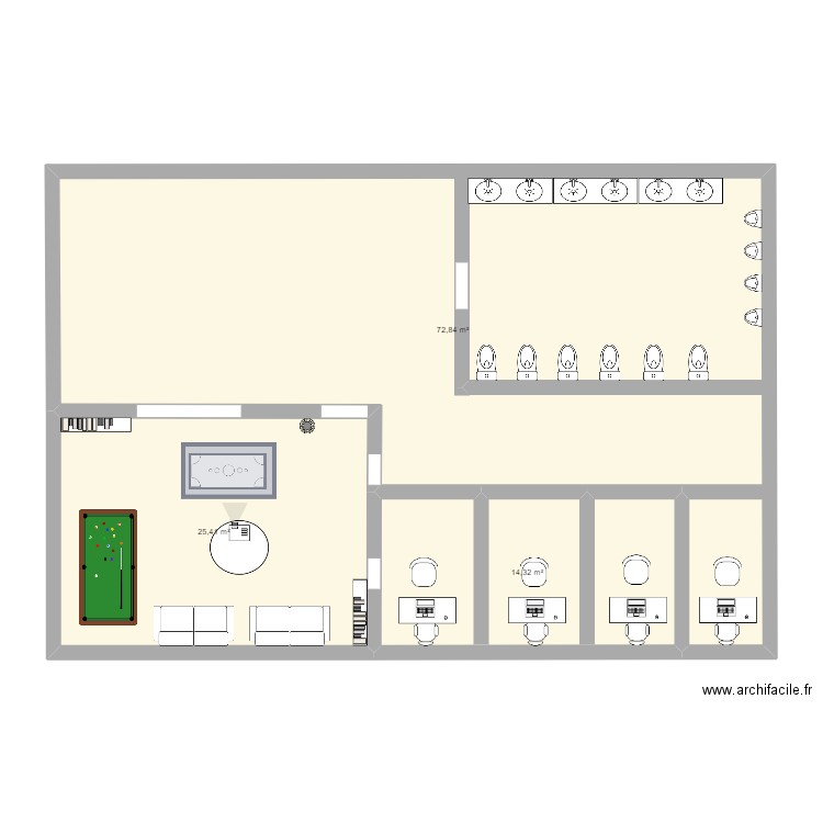 bureau. Plan de 3 pièces et 113 m2