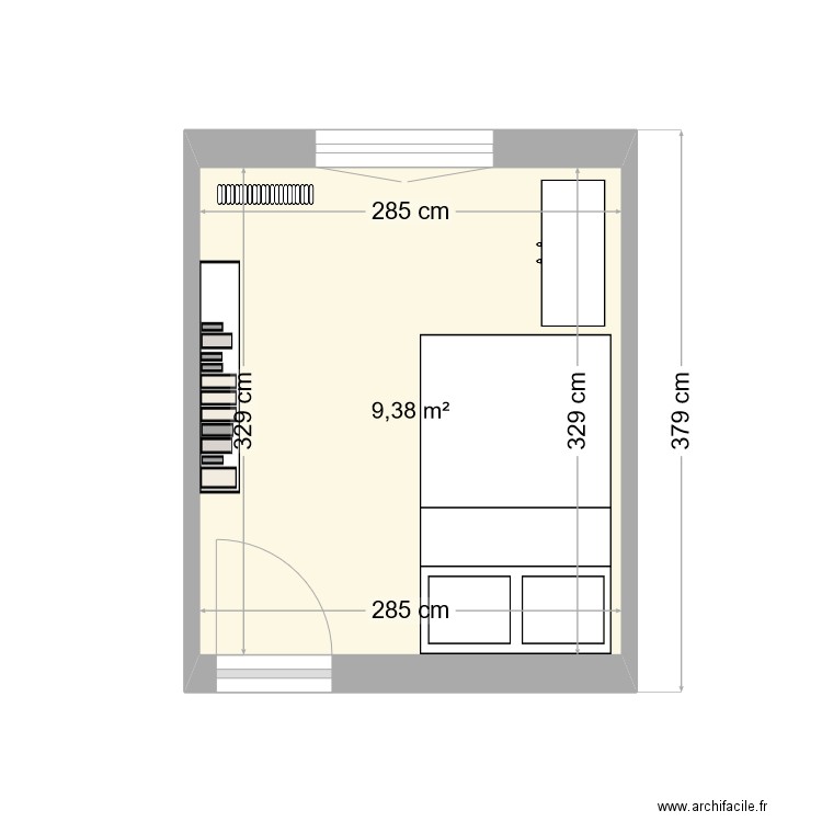 chambre 1. Plan de 1 pièce et 9 m2