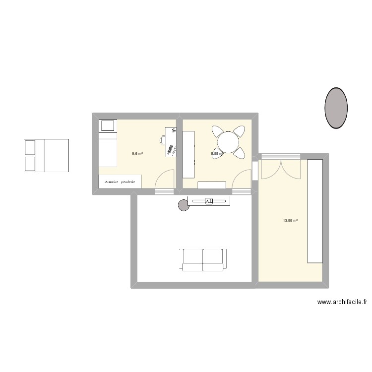 Appart Bordeaux. Plan de 3 pièces et 32 m2