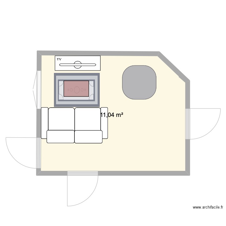 salon mzy. Plan de 1 pièce et 11 m2