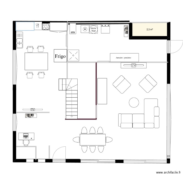 perrin 52 dinard rdc. Plan de 1 pièce et 2 m2