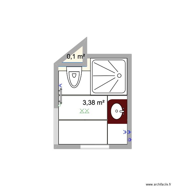 Van haelen sdb projeté carrelage 1. Plan de 2 pièces et 3 m2