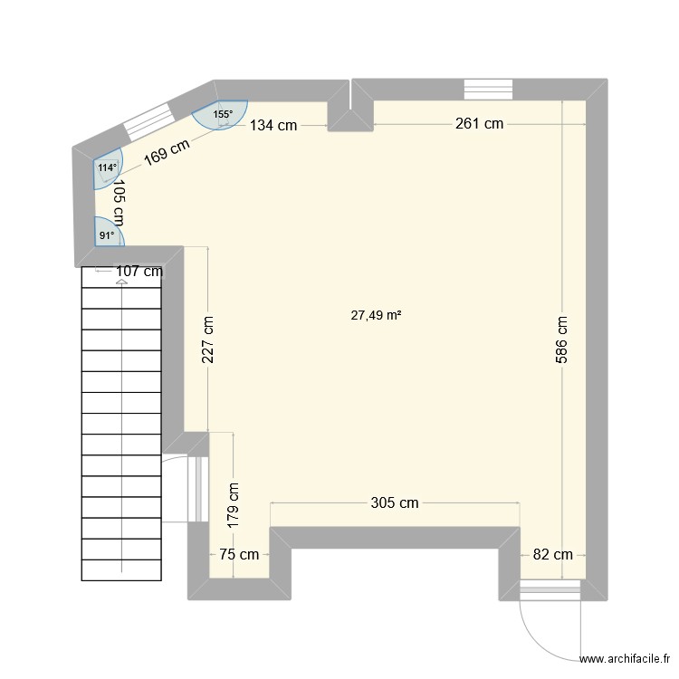 Salon Queen. Plan de 1 pièce et 27 m2