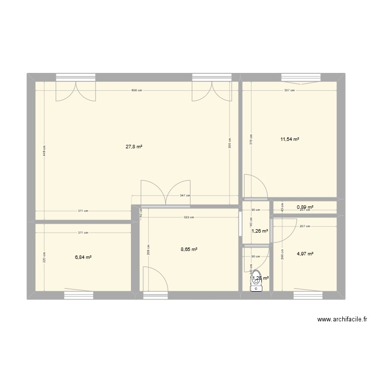 Quiberon (plan rdc). Plan de 8 pièces et 63 m2